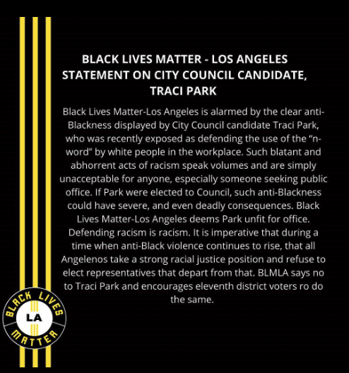 BLM Statement against Traci Park